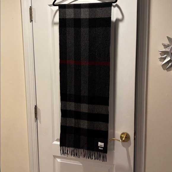 Burberry Accessories - Burberry London England Black Gray Red Check 100% Cashmere Scotland Scarf